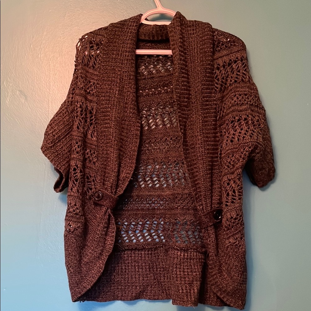 Gray Open-Front Knit Cardigan Sweater